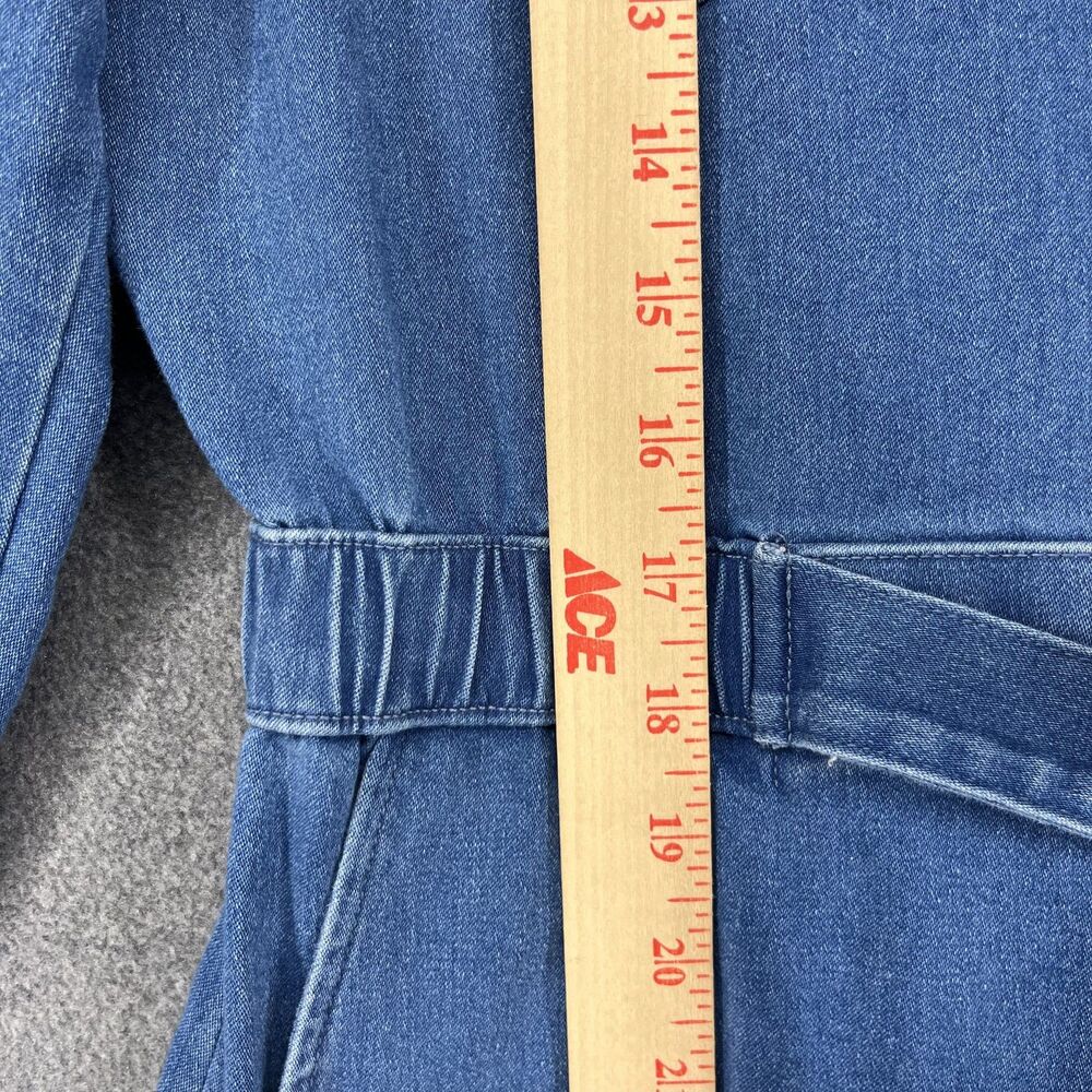 C'est Toi Jumpsuit Womens Large Denim Long Sleeve Zip‎ Up Belted Elastic Waist - Picture 6 of 16